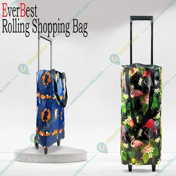 Everbest Foldable Collapsible Shopping Trolley Tote Bag on Wheels (Flower)