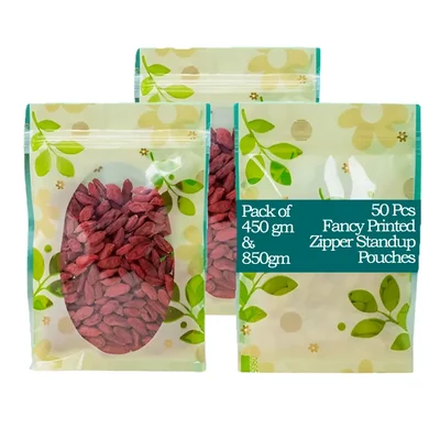 50 pcs Leaf Printed Fancy Polyester Pouches with Zipper 