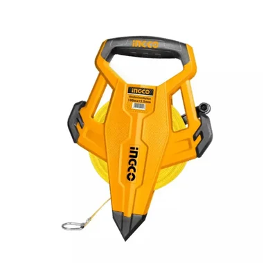 Ingco 100 Meter Length 12.5 mm Width Fiberglass Measuring Tape with Rubber Cover and Fast Rewind Gear (HFMT83100)