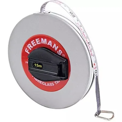 Freemans 15m Grey Fiberglass Measuring Tape 13mm Class III Accuracy Vinyl Leatherette Case Construction Surveying FN15