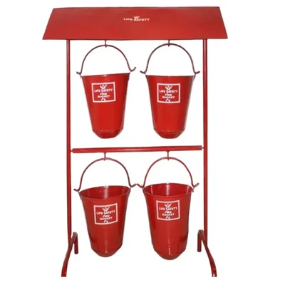 CHANDOKS Heavy-Duty Alloy Steel Fire 4 Bucket Set with Stand