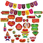 Pack of 5, 1st Deepawali Home Backdrop Decor Set of 31 Pcs, Paper Banner And Festive Photo Booth Props