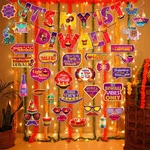 Pack of 3, First Diwali Celebration Decor Combo Kit of 38 Pcs, Backdrop Banner Photo Props Swirls Light
