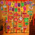Pack of 3, 1st Diwali Kids Party Decoration Combo of 37 Pcs, Backdrop Banner Swirl Hanging Photo Props