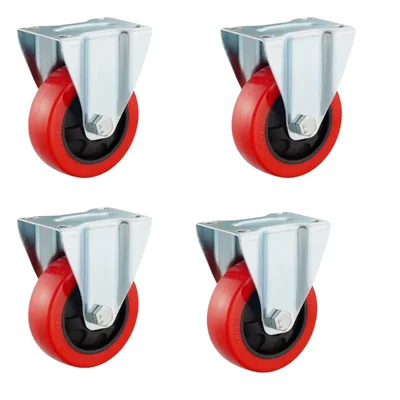 Prakash 3 Inch Red PVC Fixed Type Caster Wheels Pack Of 4