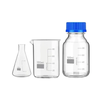 VVS Borosilicate Glass Flask 25ml, Beaker 100ml & Reagent Bottle 100ml Pack of 3 Lab Set