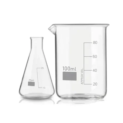 VVS Borosilicate Glass Flask 25ml, Beaker 100ml & Reagent Bottle 25ml Pack of 3 Lab Set