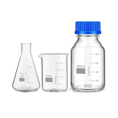 VVS Borosilicate Glass Flask 25ml, Beaker 25ml & Reagent Bottle 100ml Pack of 3 Lab Set