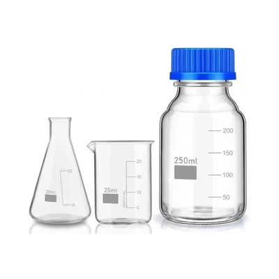 VVS Borosilicate Glass Flask 25ml, Beaker 25ml & Reagent Bottle 250ml Pack of 3 Lab Set