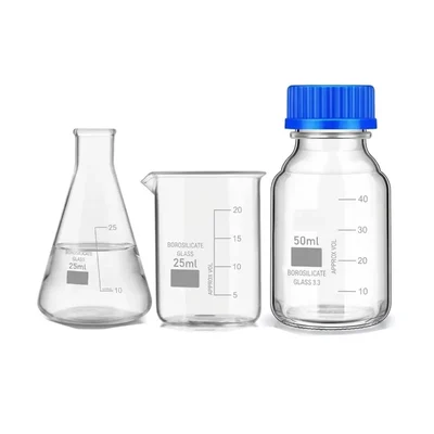 VVS Borosilicate Glass Flask 25ml, Beaker 25ml & Reagent Bottle 50ml Pack of 3 Lab Set