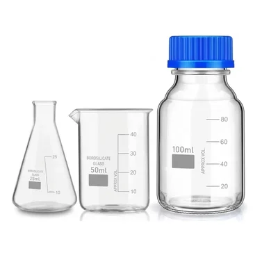 VVS Borosilicate Glass Flask 25ml, Beaker 50ml & Reagent Bottle 100ml Pack of 3 Lab Set