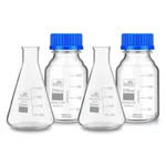 Bello Borosilicate Glass Measuring Conical Flask 250ml (2pcs) & Reagent Bottle 250ml (2pcs) with Blue Screw Cap