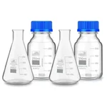 SBT Instruments Borosilicate Glass Measuring Conical Flask 250ml (2pcs) & Reagent Bottle 250ml (2pcs) with Blue Screw Cap