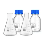 SBT Borosilicate Glass 2pcs Measuring Conical Flask 500ml & 2pcs Reagent Bottle 500ml with blue Screw Cap for Lab Use
