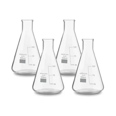 SBT 4pcs Borosilicate 3.3 Glass Conical Flask 100 ml with Graduation Marks for School, Collage, Laboratory