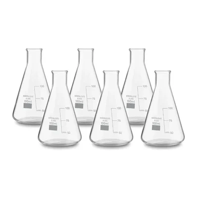 SBT 6pcs Borosilicate 3.3 Glass Conical Flask 100 ml with Graduation Marks for School, Collage, Laboratory