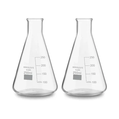 SBT 2 pcs Borosilicate 3.3 Glass 250ml Conical Flask with Graduation Marks for School, Collage, Laboratory