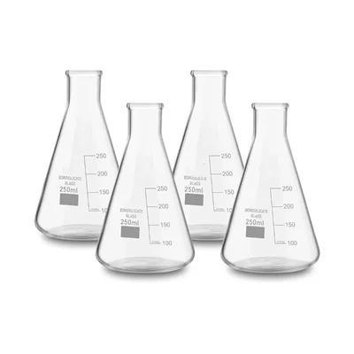 SBT 4 pcs Borosilicate 3.3 Glass 250ml Conical Flask with Graduation Marks for School, Collage, Laboratory