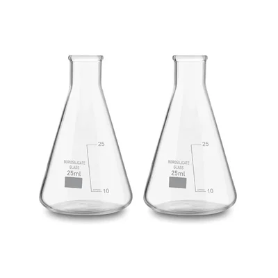 SBT 2 pcs Borosilicate 3.3 Glass 25ml Conical Flask with Graduation Marks for School, Collage, Laboratory