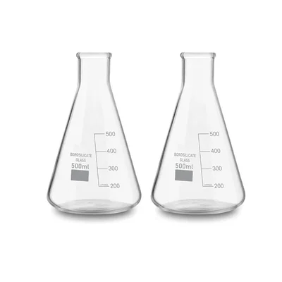 SBT 2 pcs Borosilicate 3.3 Glass 500ml Conical Flask with Graduation Marks for School, Collage, Laboratory