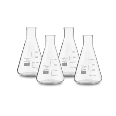 SBT 4 pcs Borosilicate 3.3 Glass 500ml Conical Flask with Graduation Marks for School, Collage, Laboratory