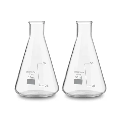 SBT 2 pcs Borosilicate 3.3 Glass 50ml Conical Flask with Graduation Marks for School, Collage, Laboratory