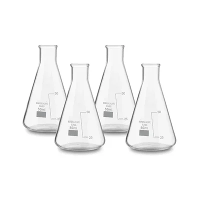 SBT 4 pcs Borosilicate 3.3 Glass 50ml Conical Flask with Graduation Marks for School, Collage, Laboratory