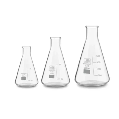 SBT Instruments Borosilicate 3.3 Glass Conical Flask 25ml, 50ml, 500ml with Graduation Marks for Laboratory