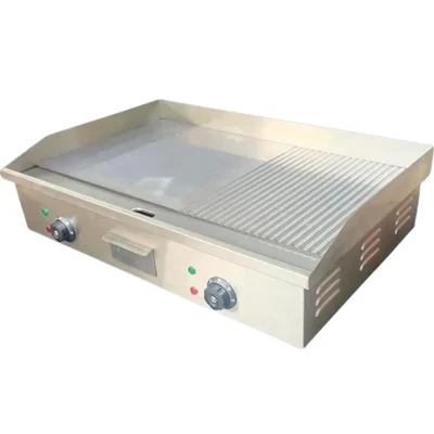 Dual Cooking Surface 29X21 inch SS Electric Flat with Grooved Griddle Plate For Catering, Restaurants