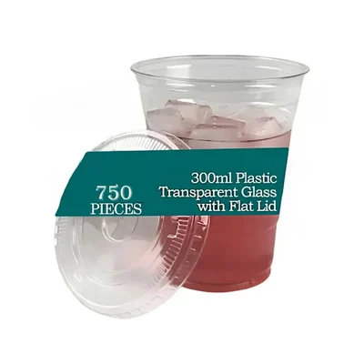 750 Pcs, 300ml Clear Plastic Glass with Flat Lids for Iced Coffee, Soda, Smoothies and Shakes