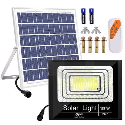 GIGAWATTS 100W Solar Flood Light with 15W Panel & Remote Control Rechargeable 6V Cool White Lights for Garden Lawn Camping And Outdoor Usage  