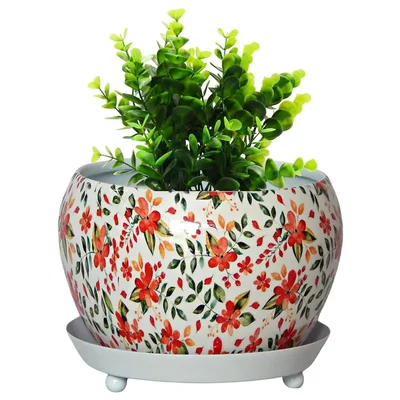 Ecofynd Floral Design Metal Plant Pot | Home Decor Item for Garden, Balcony, Patio, Living Room