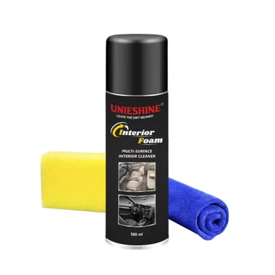 UNIESHINE Foam Car Interior Cleaner 500 ml for Upholstery Leather Seats Removes Stains Dirt and Grime Easy to Use