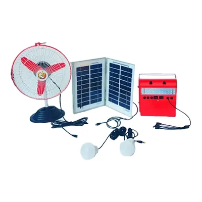 Gramstrong Mini Inverter Solar Home System with LED, Foldable Solar Panel, 2 Bulbs and Fan
