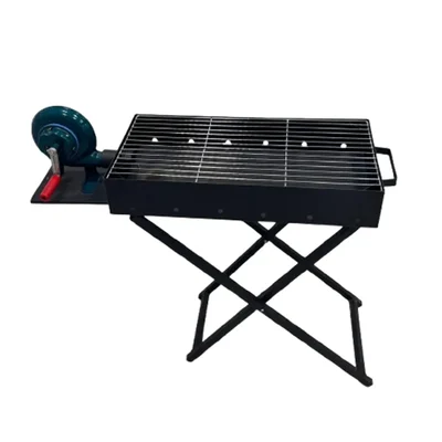 GBE 24 X 12 X 30 inch Folding BBQ Grill With Small Manual Air Blower and Chrome Plated Steel Grill Rod