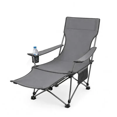 EYUVAA LABEL Folding Reclining Camping Chair Heavy Duty Steel Frame Outdoor Lounge Footrest Cup Holder Side Pocket