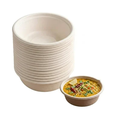 CANEJOY 250ml Bagasse Bowls, White Eco-Friendly Multipurpose Small Disposable Bowls for Snacks, Curries & Desserts(Pack-50 pcs)