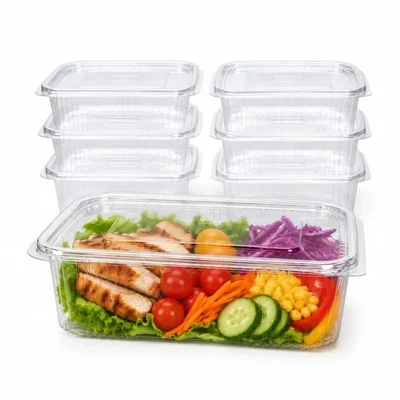 200 Pcs, 250ml Hinged Container with Flat Lid || Transparent Containers for Kitchen Storage Serving, Home, Outdoor Use