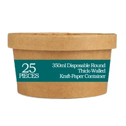 POCHEON 25 Pcs, 350ml Disposable Round Thick-Walled Kraft Paper Container With Lid