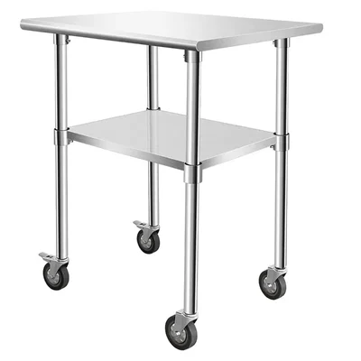 SS 24x24 inch Food Preparation Working Table with Wheels and Undershelf for Restaurant, Home and Hotel