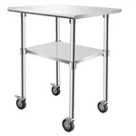 SS 24x24 inch Food Preparation Working Table with Wheels and Undershelf for Restaurant, Home and Hotel