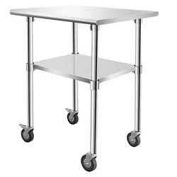 SS 24x24 inch Food Preparation Working Table with Wheels and Undershelf for Restaurant, Home and Hotel