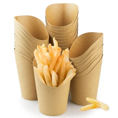 Pack of 100, 200pcs Kraft Paper French Fry Scoop Cup, Disposable Greaseproof Holder, for Snacks & Street Food(Pack-100 pcs)