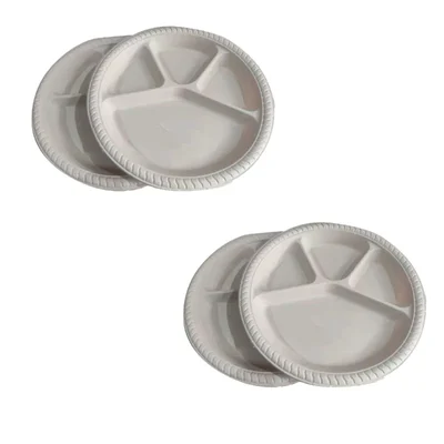 4 Compartment Cornstarch Round Plates, Biodegradable Food Serving Plate for Catering, Restaurant(Pack-50 pcs)