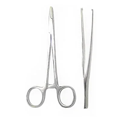 Forgesy Surgical Instrument Set of 2 pcs (Toothed Forceps 8 inch and Needle Holder 8 inch) With Stainless Steel Body