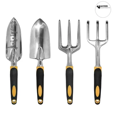 Jaiveer Set of 4 Garden Tools - Trowel, Transplanter, Hand Rake and Garden Fork | Used for Effective Gardening