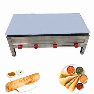 Vinayak Machine High Capacity 24 x 48 inch Table Top SS Dosa Bhatti with 8mm Plate Thickness and 21 Inch 4 RV Burners