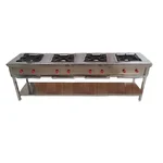 Mira Steel High Capacity Cooking Station 96x24x30 Inches SS Four Burner Range For Large Scale Institutional Kitchens