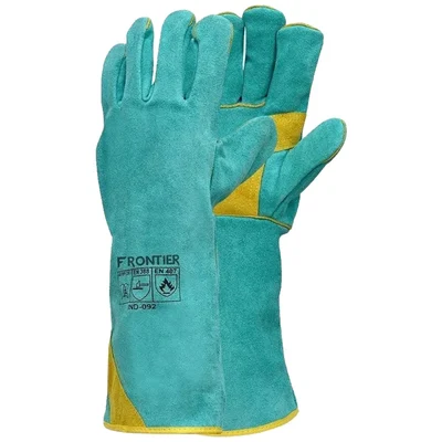 Frontier Split Leather, 16" Gauntlet Cuff, Heat Resistant, Green & Yellow Safety Gloves