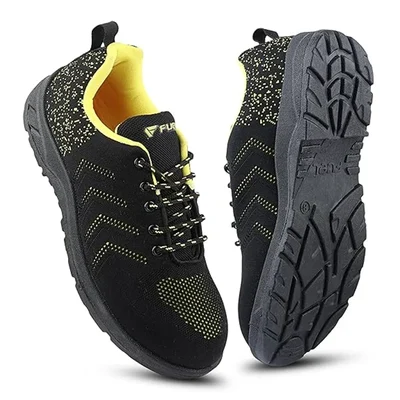 FUEL Arsenal Black & Yellow Industrial Safety Shoes for Men with PVC Single Density Sole, Steel Toe 100J Energy Absorption(Size-6)